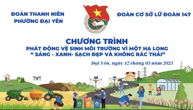  Đoàn phường Đại Yên phối hợp Đoàn TN cơ sở Lữ đoàn 147 Tổ chức ra quân vệ sinh môi trường Ngày chủ nhật xanh