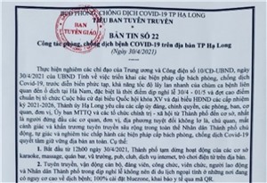 Bản tin số 22 Công tác phòng, chống dịch bệnh Covid-19 trên địa bàn TP. Hạ Long